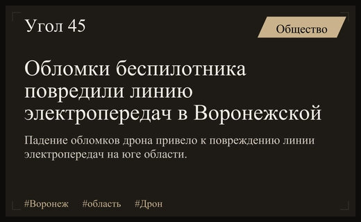 Падение обломков беспилотника привело к повреждению линии электропередач в Воронежской области