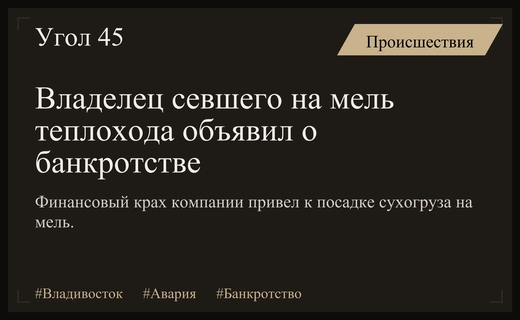 Банкротство владельца теплохода, севшего на мель во Владивостоке из-за шторма
