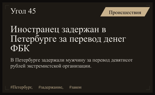 В Санкт-Петербурге задержан иностранный гражданин за финансовую поддержку запрещенной организации