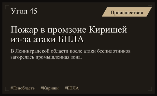 Массированная атака беспилотников в Ленинградской области привела к пожару в Киришах