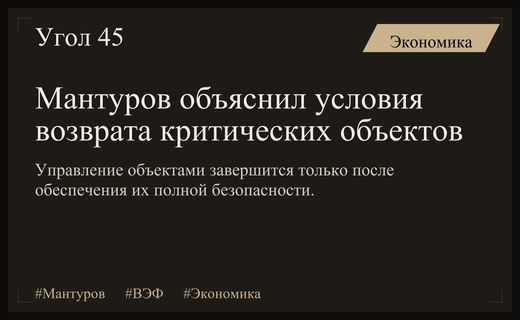Денис Мантуров определил условия возврата контроля над критическими объектами