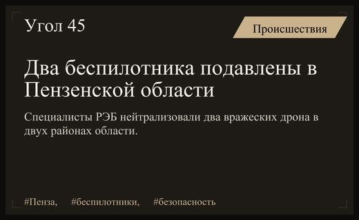 В Пензенской области успешно нейтрализованы два украинских беспилотника в двух районах