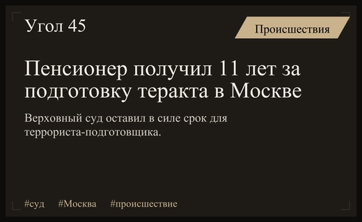 Верховный суд подтвердил длительный срок московскому пенсионеру за подготовку теракта
