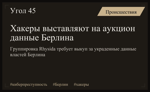 Киберпреступники Rhysida планируют выставить на аукцион украденные данные властей Берлина