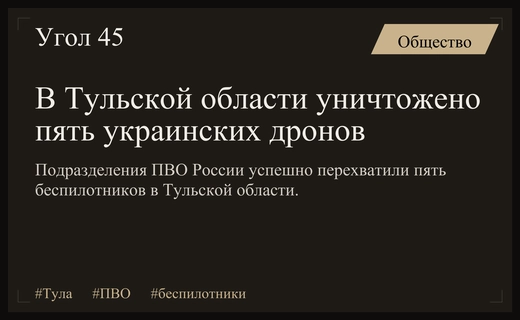 Силы ПВО России успешно нейтрализовали пять украинских беспилотников в Тульской области