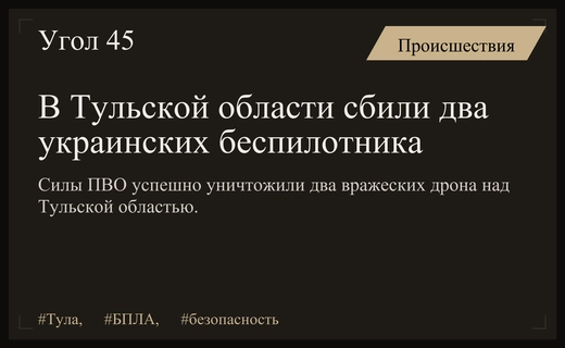 Силы ПВО успешно уничтожили два украинских беспилотника над Тульской областью