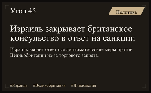 Дипломатический кризис: Израиль закрывает британское консульство в ответ на санкции