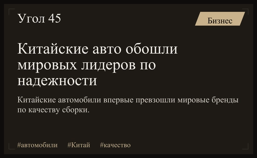 Китайские автомобили впервые обошли мировых лидеров по качеству и надежности