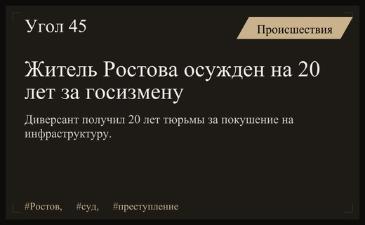 Житель Ростовской области получил 20 лет тюрьмы за госизмену и диверсию