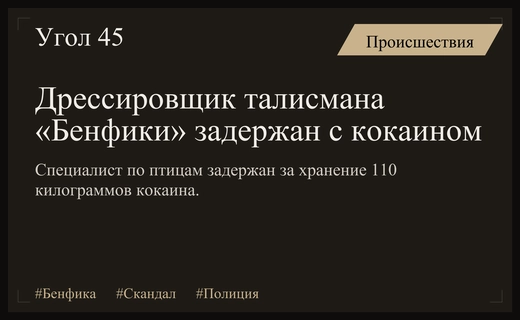 Скандал в футбольном мире: дрессировщик талисмана «Бенфики» задержан за контрабанду кокаина