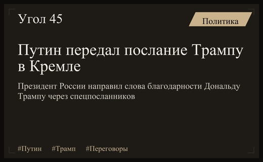 Владимир Путин передал слова благодарности Дональду Трампу через спецпосланников США