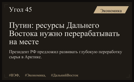 Владимир Путин призвал развивать глубокую переработку ресурсов на Дальнем Востоке