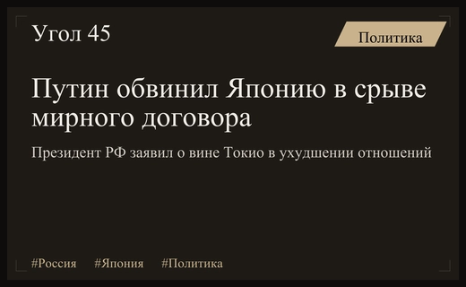 Владимир Путин возложил ответственность за срыв мирного договора на Японию