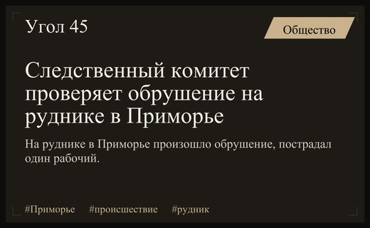Следственный комитет начал проверку после обрушения горных пород на руднике в Приморье
