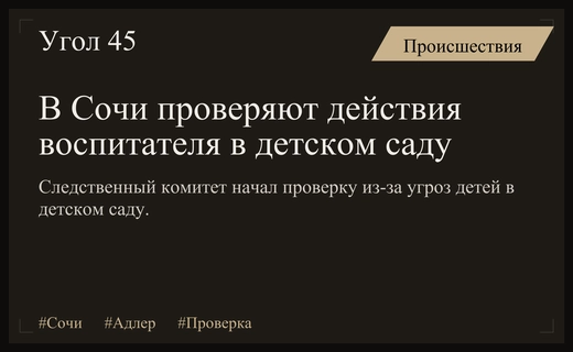 В Сочи расследуют инцидент с угрозами детей со стороны воспитателя