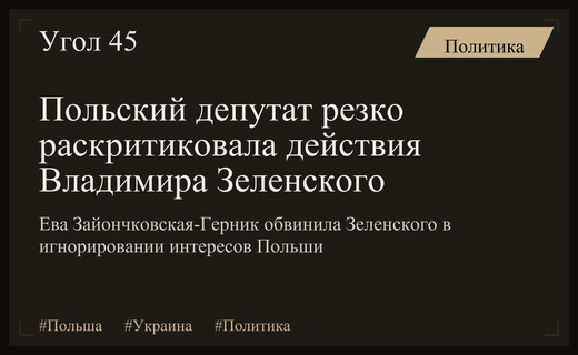 Польский депутат обвинила Владимира Зеленского в попытке подрыва интересов Варшавы