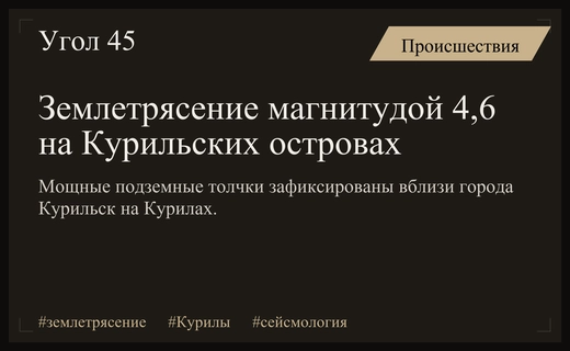 Мощное землетрясение магнитудой 4,6 произошло в районе Курильских островов
