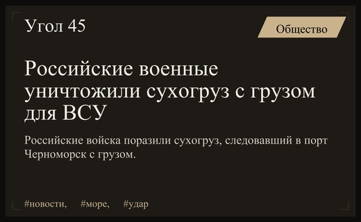 Российские вооруженные силы успешно поразили сухогруз с грузом для ВСУ