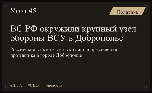 Российские войска завершили окружение крупного узла обороны ВСУ в Доброполье