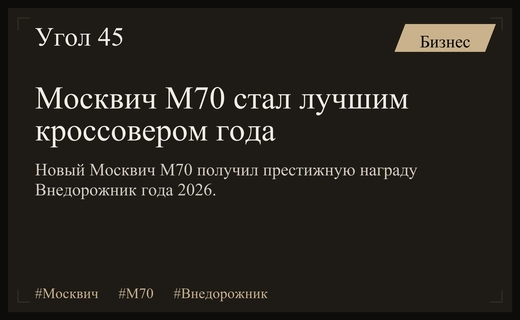 Российский кроссовер Москвич М70 признан лучшим внедорожником года 2026