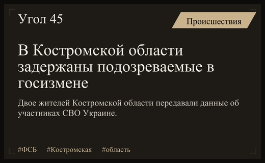 В Костромской области задержаны двое подозреваемых в совершении государственной измены