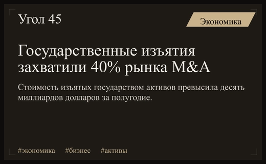 Государственные изъятия активов заняли более сорока процентов российского рынка M&A