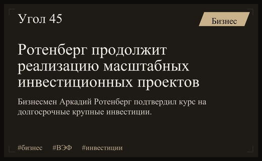 Аркадий Ротенберг подтвердил стратегию долгосрочных инвестиций в масштабные российские проекты
