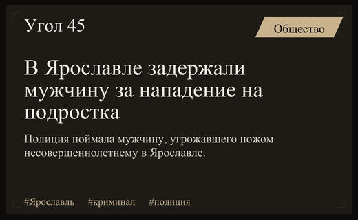 В Ярославле задержан мужчина за угрозу убийством подростку с ножом