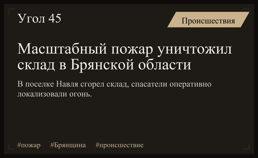 Крупный пожар на складе в Брянской области уничтожил здание до руин