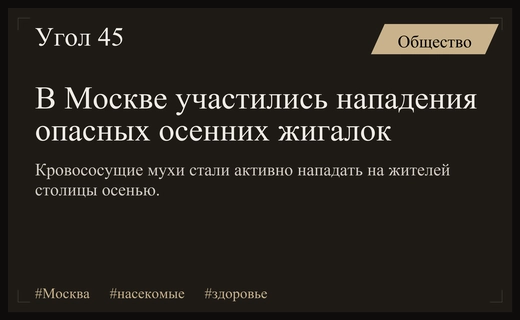 Осенняя угроза в столице: в Москве участились случаи нападения кровососущих мух