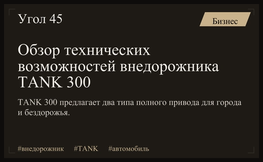 Испытание бездорожьем: технические возможности и особенности эксплуатации нового TANK 300