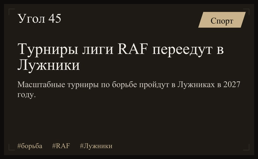 Турниры борцовской лиги RAF переедут в Лужники в 2027 году